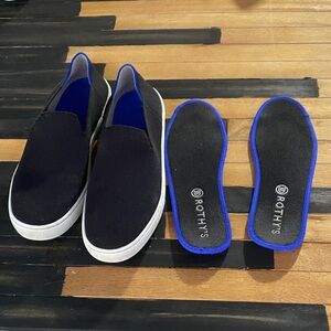 Rothy's The Sneaker Women's Slip On Shoes Black W Blue Trim Recycled Plastic H-2